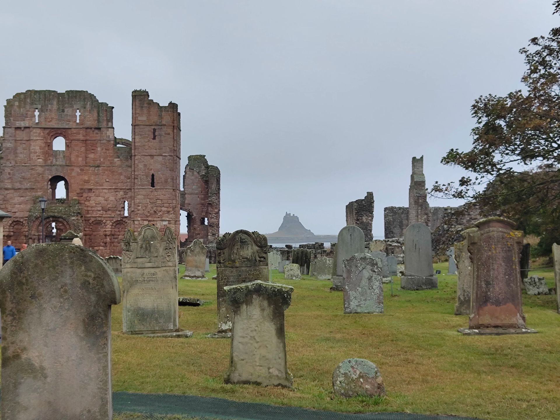Graveyard with the castle in the fog